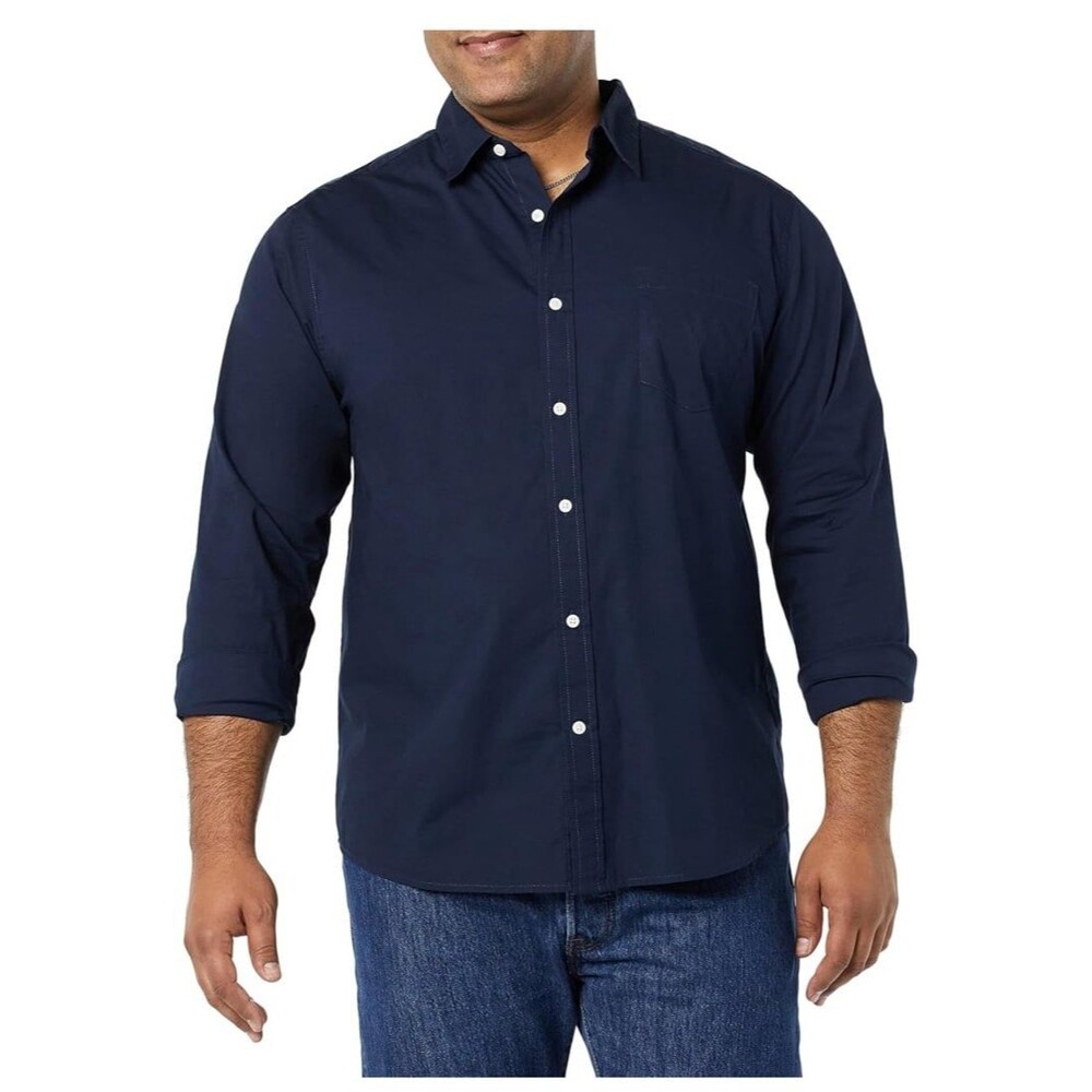 Amazon Essentials Men's Long-Sleeve Regular-fit Stretch cotton Shirt Size L NWT
